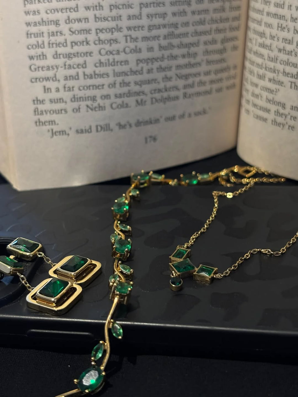 Emerald set: earrings, tulip bracelet &amp; pendant 💚